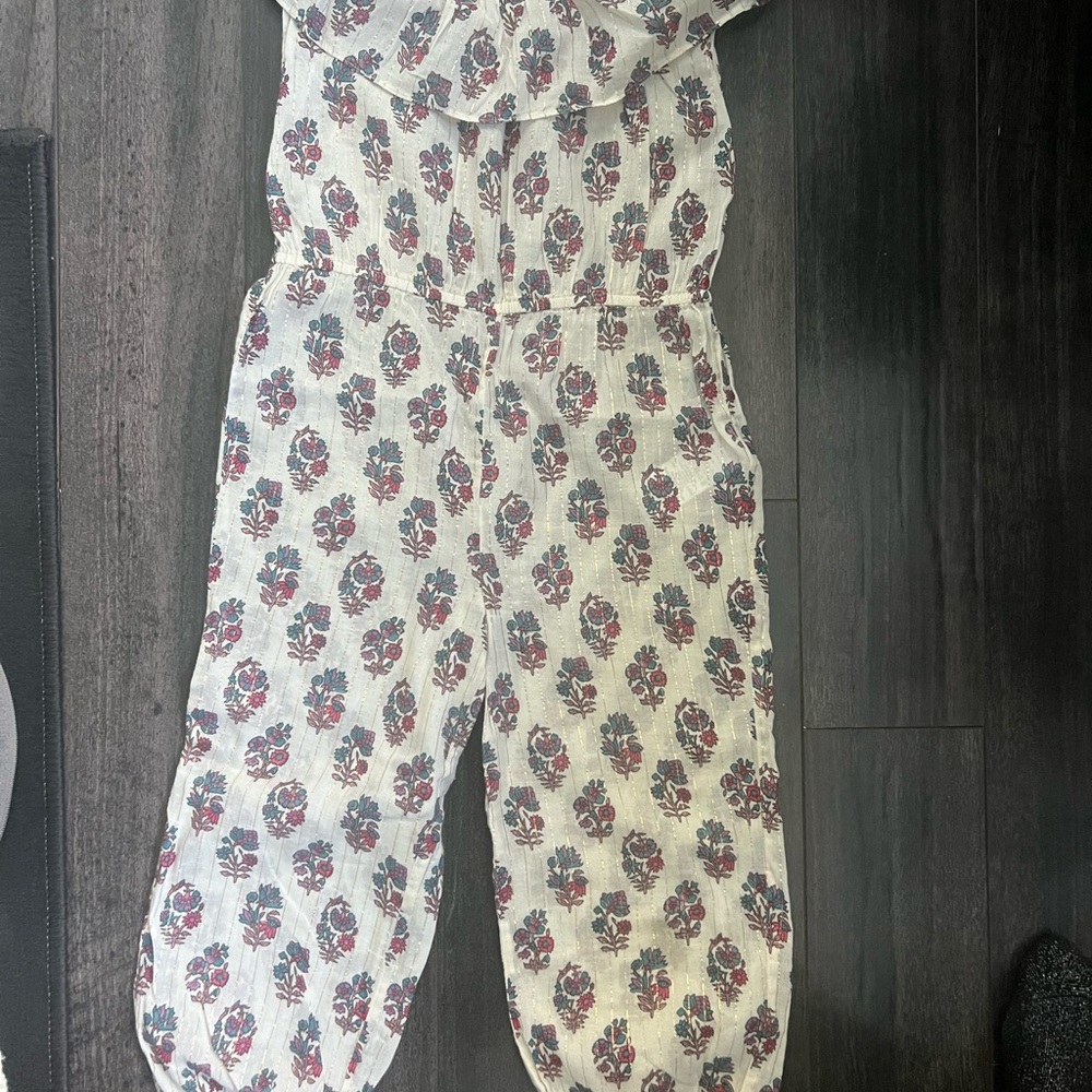 BON TON Floral Kids Jumpsuit - White and Red